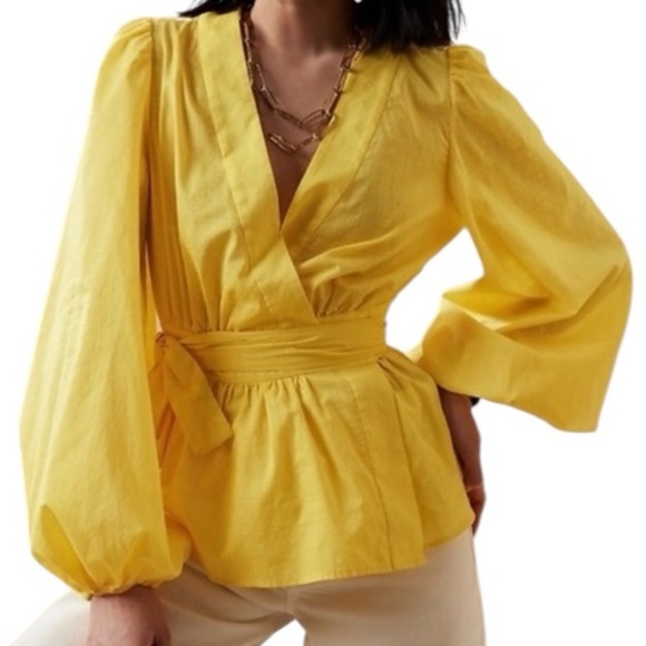 Banana Republic Yellow Balloon Sleeve Wrap Top XXL - Picture 1 of 8